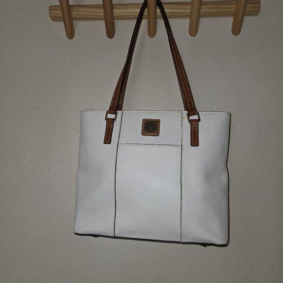 Dooney & Bourke Wexford Lexington Pebble Leather Tote Bag White Tan Handles Red - Picture 2 of 16